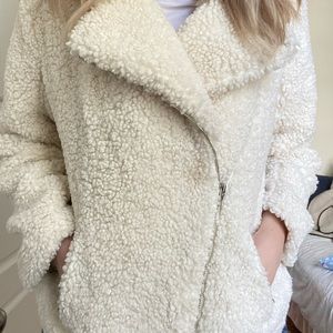 White Teddy Coat with Zipper